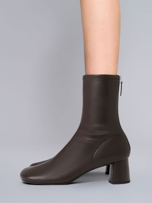 Round-Toe Zip-Up Ankle Boots, Dark Brown, hi-res