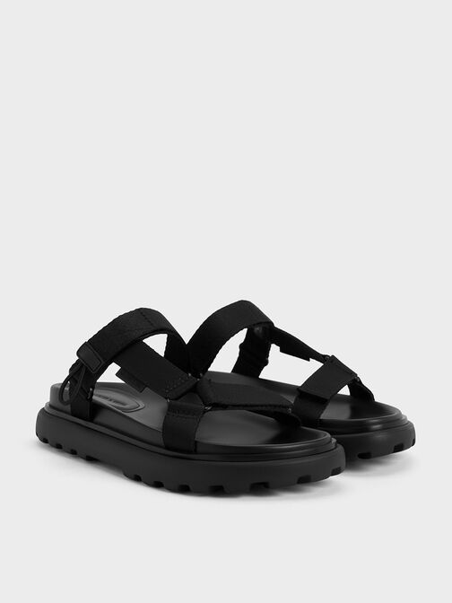 Maisie Sports Sandals, Black Textured, hi-res