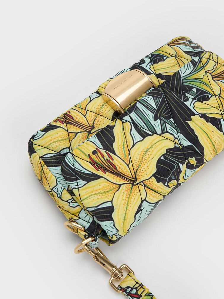 Botanical Print Fabric Wrapped Handle Bag, Blue, hi-res