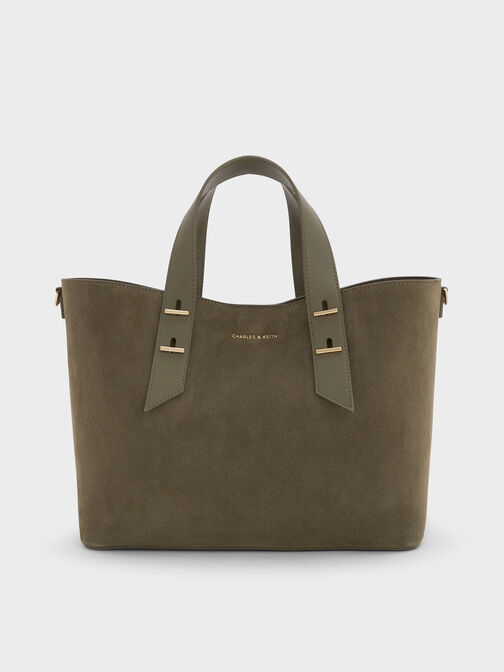 Shania Recycled Suede Tote Bag, Deep Olive, hi-res