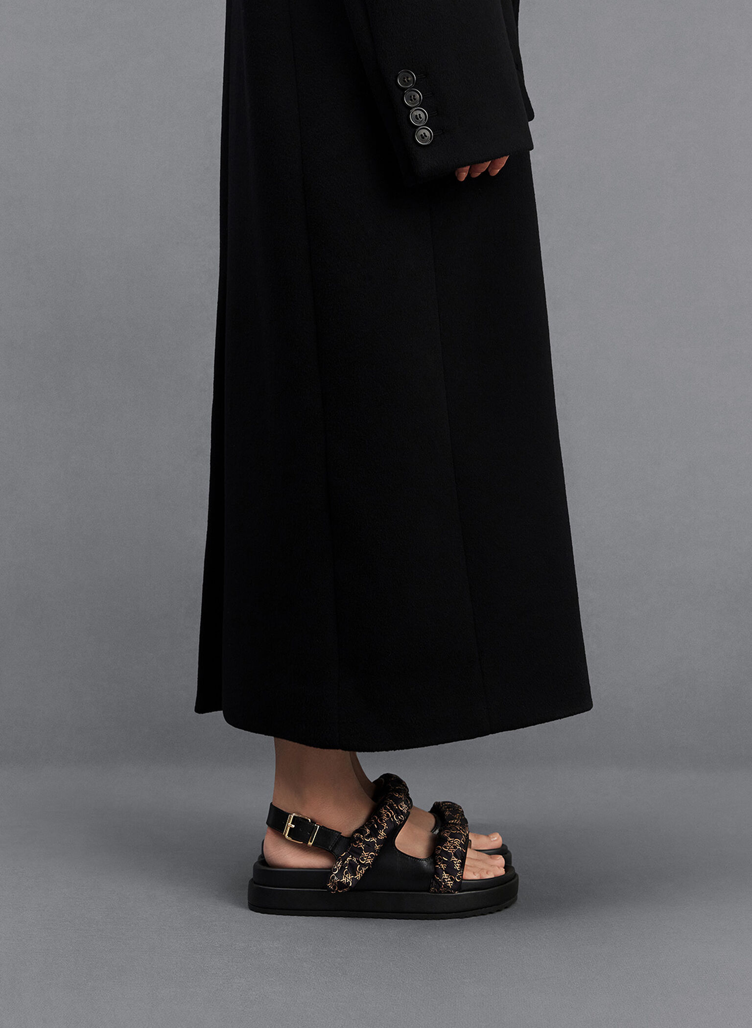 Tully Leather Ruched-Strap Sandals, Black, hi-res