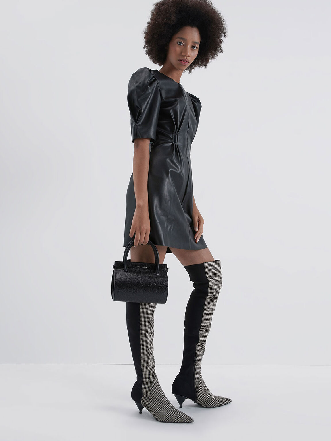 Multi Houndstooth Print Thigh High Boots Charles Keith Kr