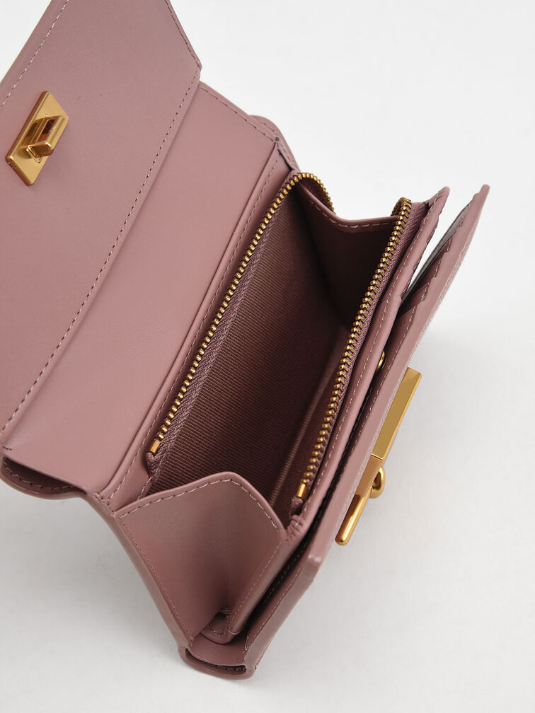 Huxley Metallic-Accent Front Flap Wallet, Mauve, hi-res