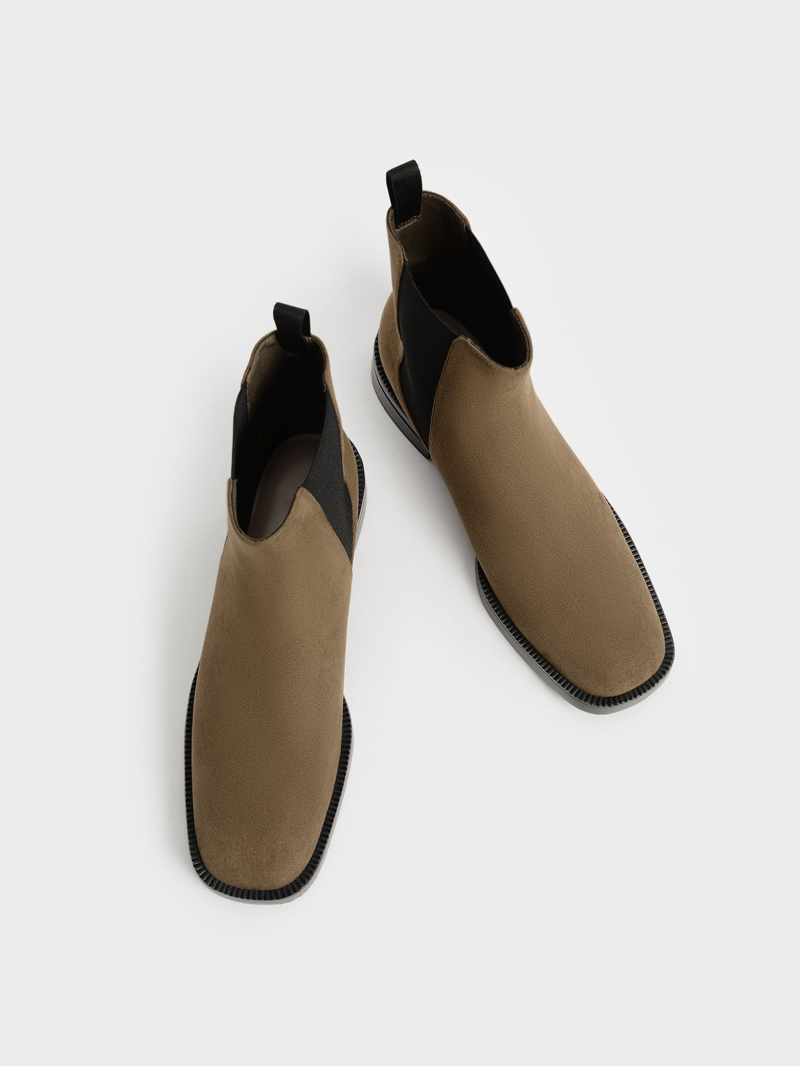 Chain-Trim Heel Textured Chelsea Boots, Olive, hi-res