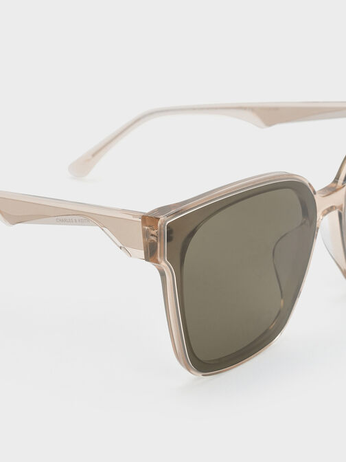 Freya Square Thick-Frame Sunglasses, Beige, hi-res