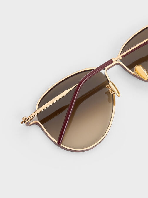 Metallic Accent Aviator Sunglasses, Burgundy, hi-res