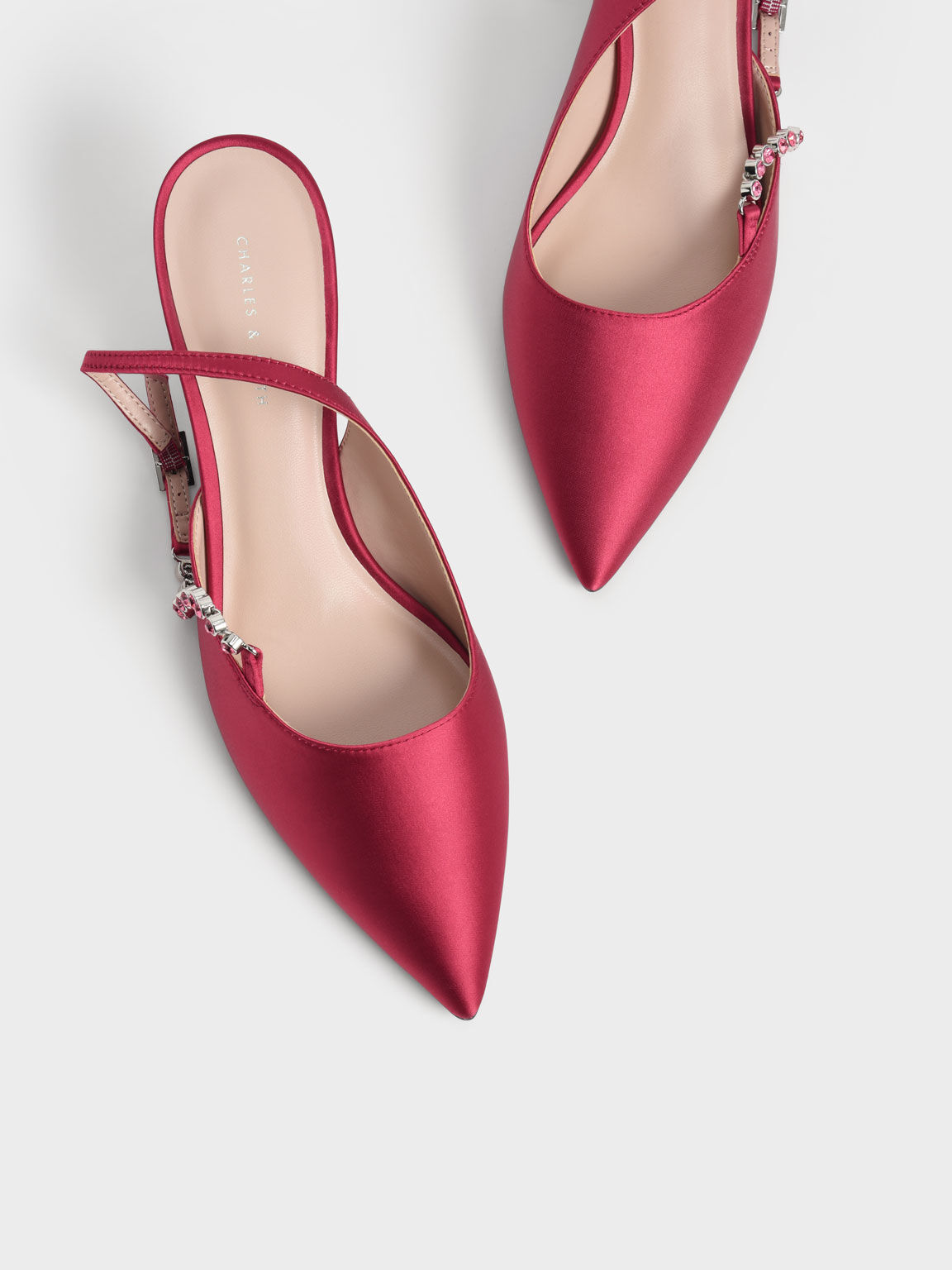 Recycled Polyester Gem-Strap Slingback Pumps, Red, hi-res