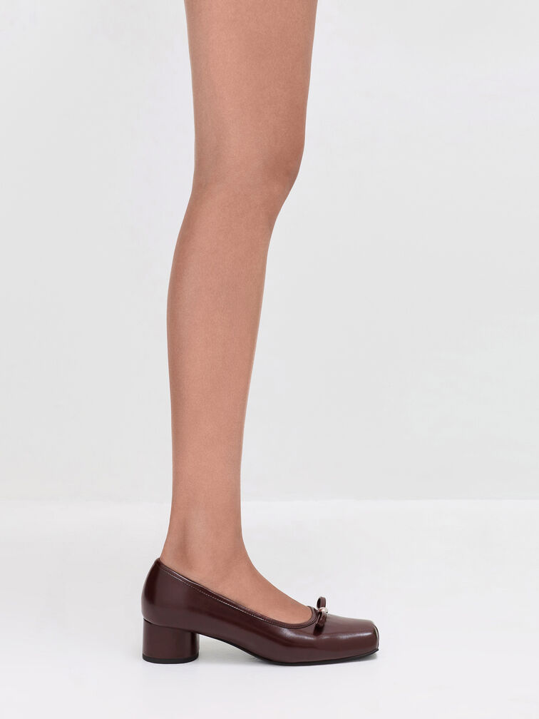 Bow Square-Toe Pumps, Maroon, hi-res