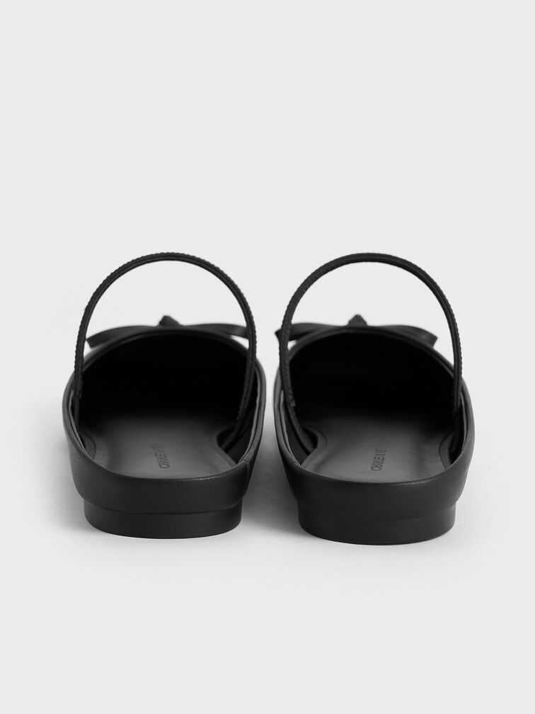 Mules de balé com bico quadrado e laço, Black, hi-res