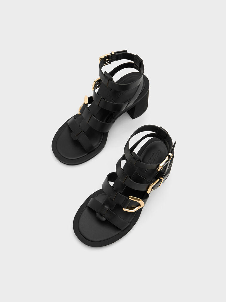 Gabine Leather Gladiator Sandals, Black, hi-res