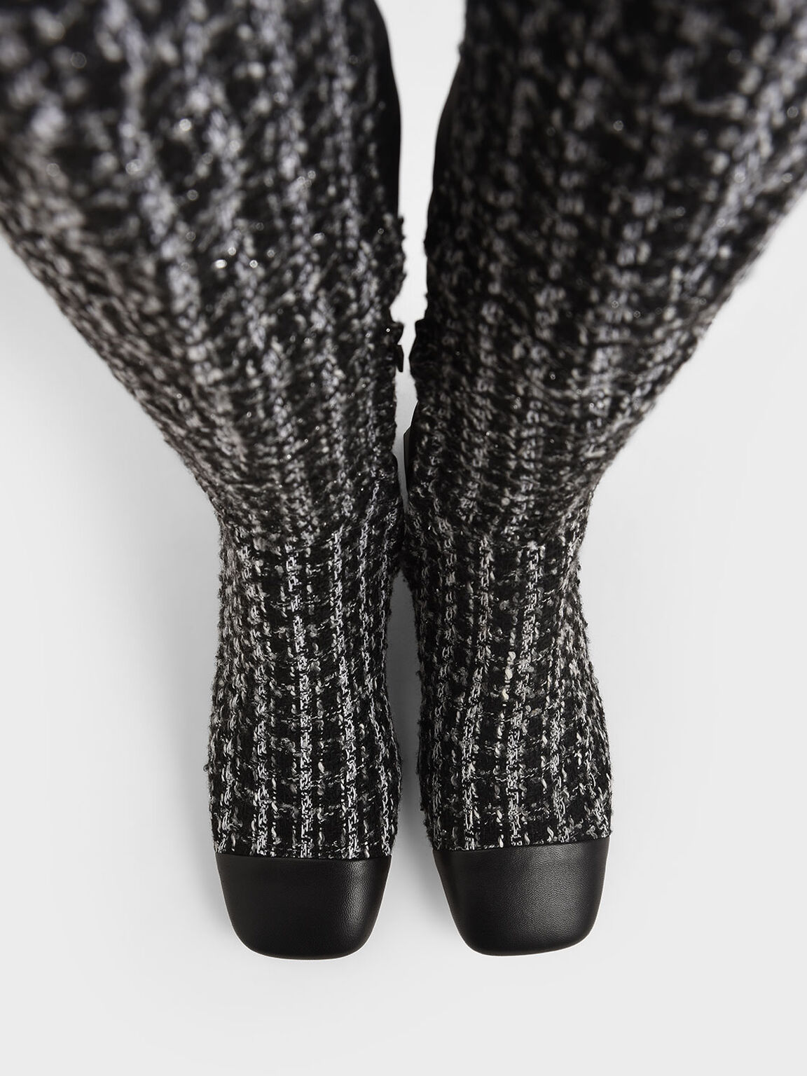 Tweed & Leather Thigh High Boots, Multi, hi-res