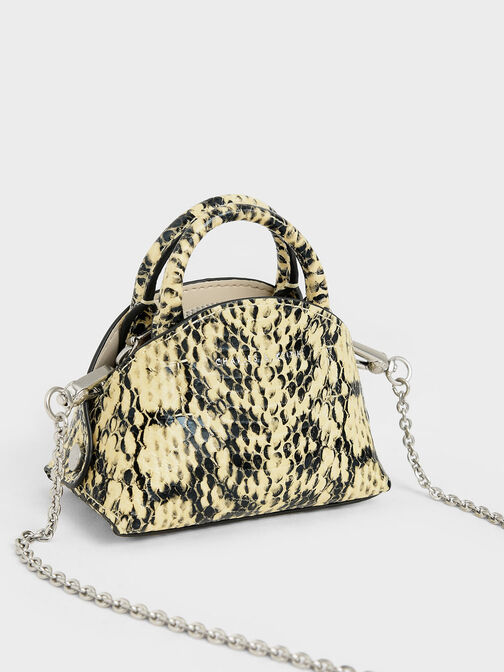 Snake Print Mini Dome Pouch, Yellow, hi-res
