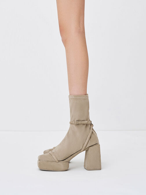 Botas de becerro con plataforma texturizada Lucile, Beige, hi-res