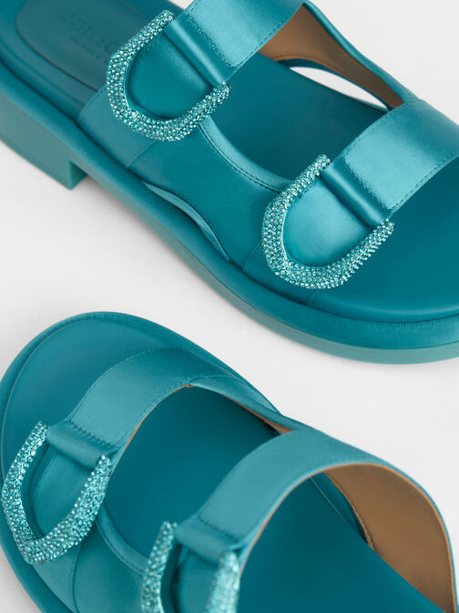 Gabine Recycled Polyester Slides, Turquoise, hi-res