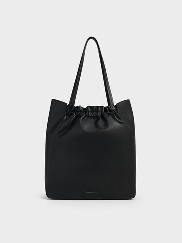 Brigette Ruched Tote Bag, Noir, hi-res