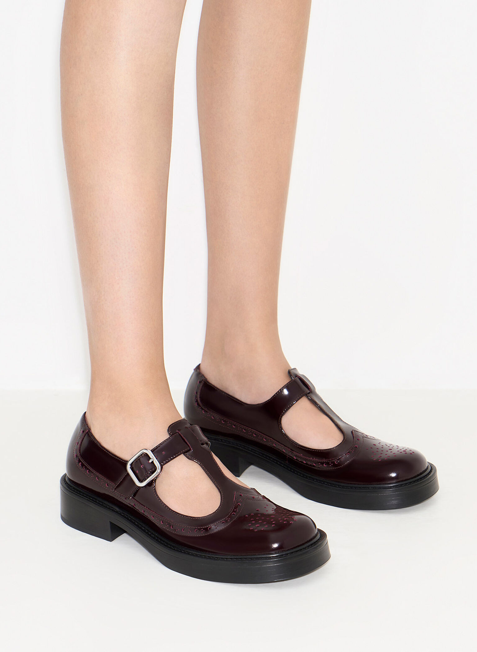 Maroon Brogue Leather TBar Mary Janes CHARLES & KEITH US
