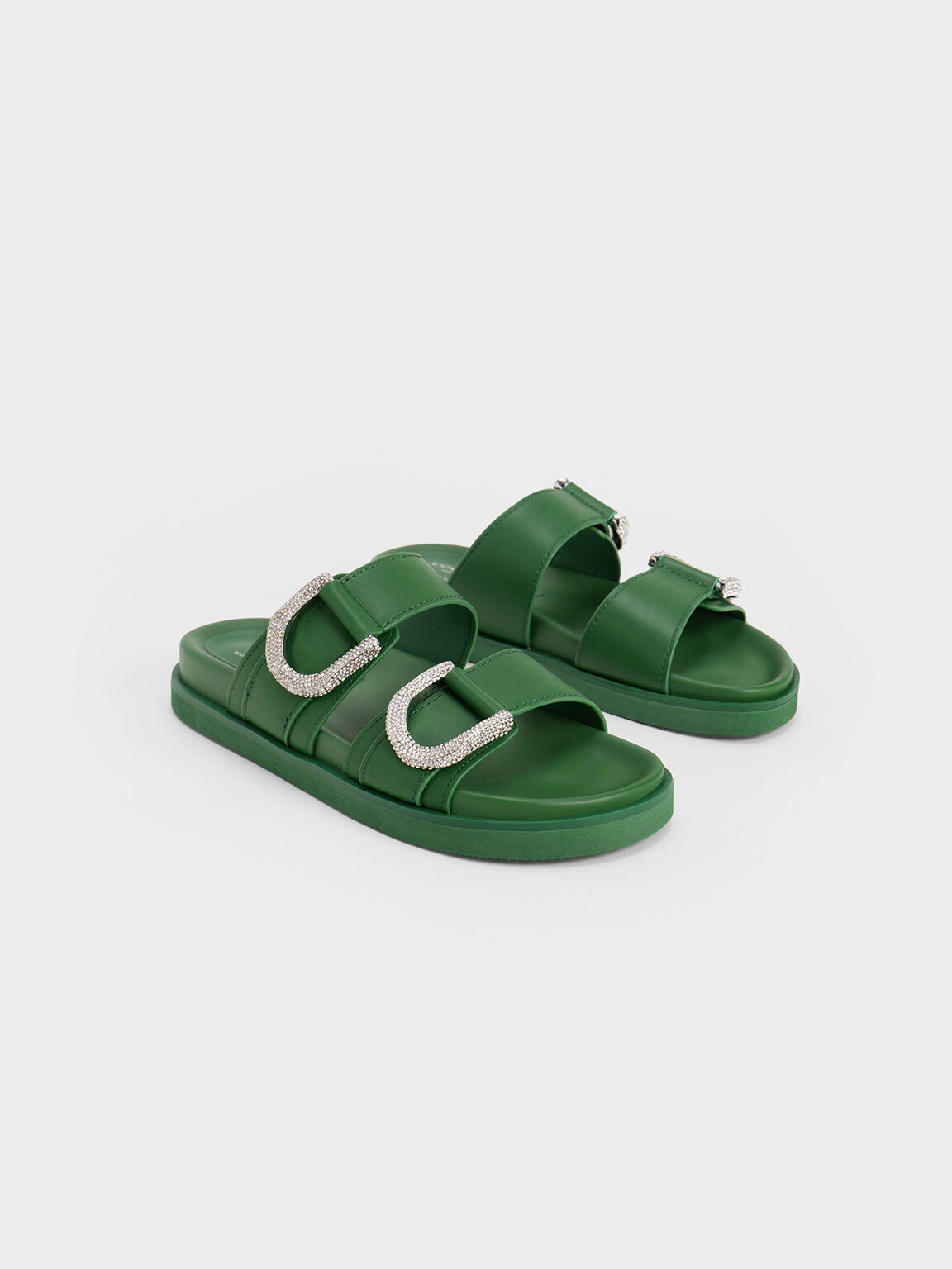 Gem-Embellished Gabine Slides, Green, hi-res