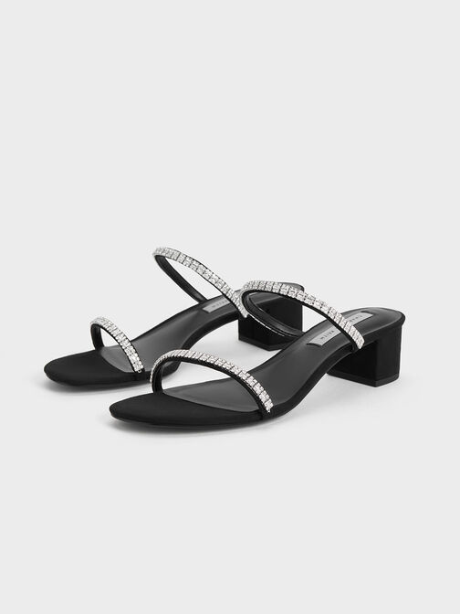 Ambrosia Textured Gem-Embellished Sandals, Black Textured, hi-res