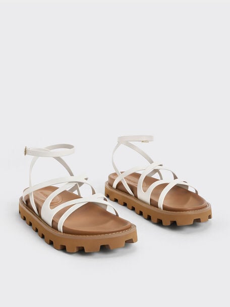 Crossover Ankle-Strap Sandals, White, hi-res