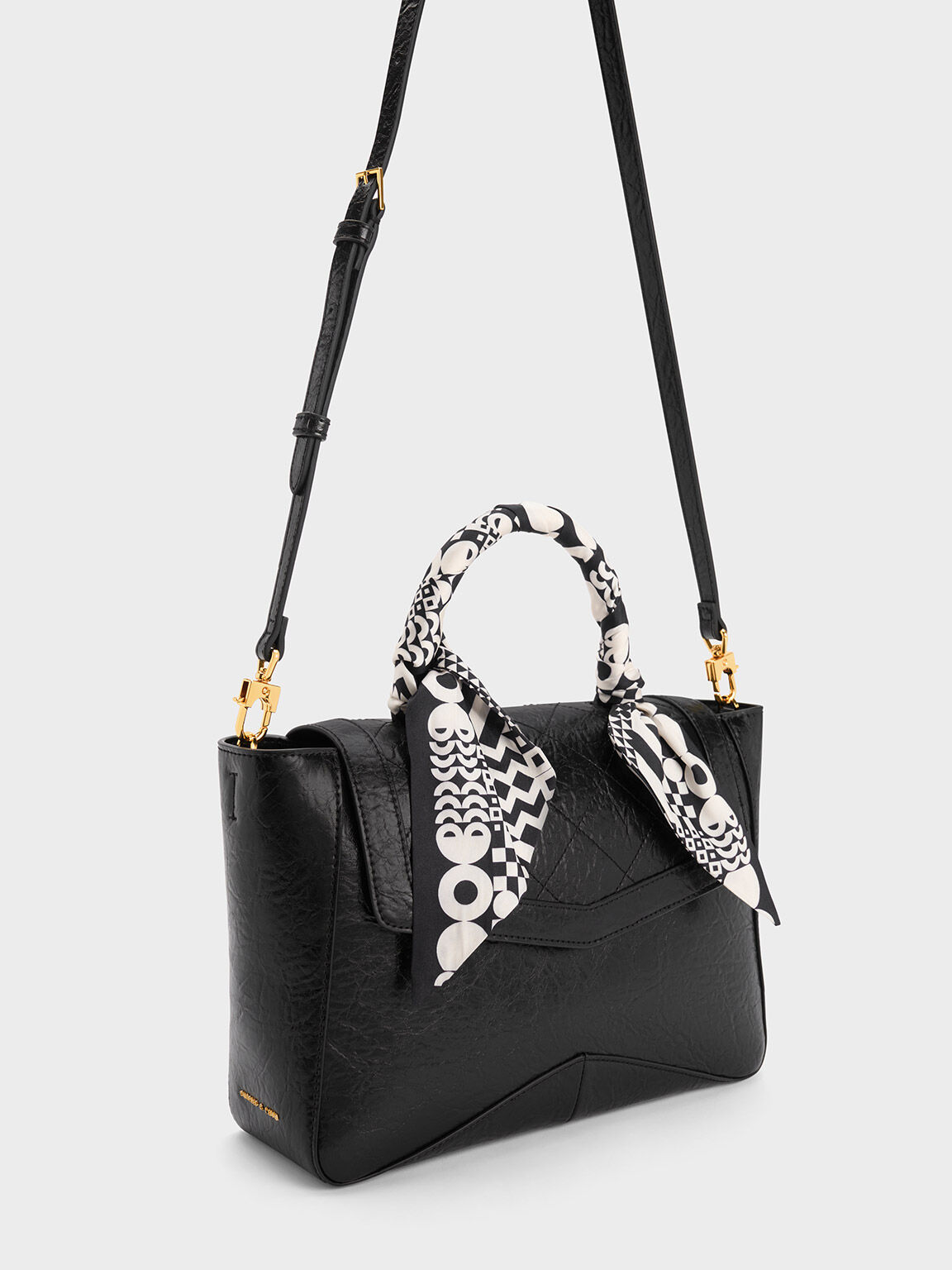 Arley Scarf-Wrapped Top Handle Bag, Black, hi-res