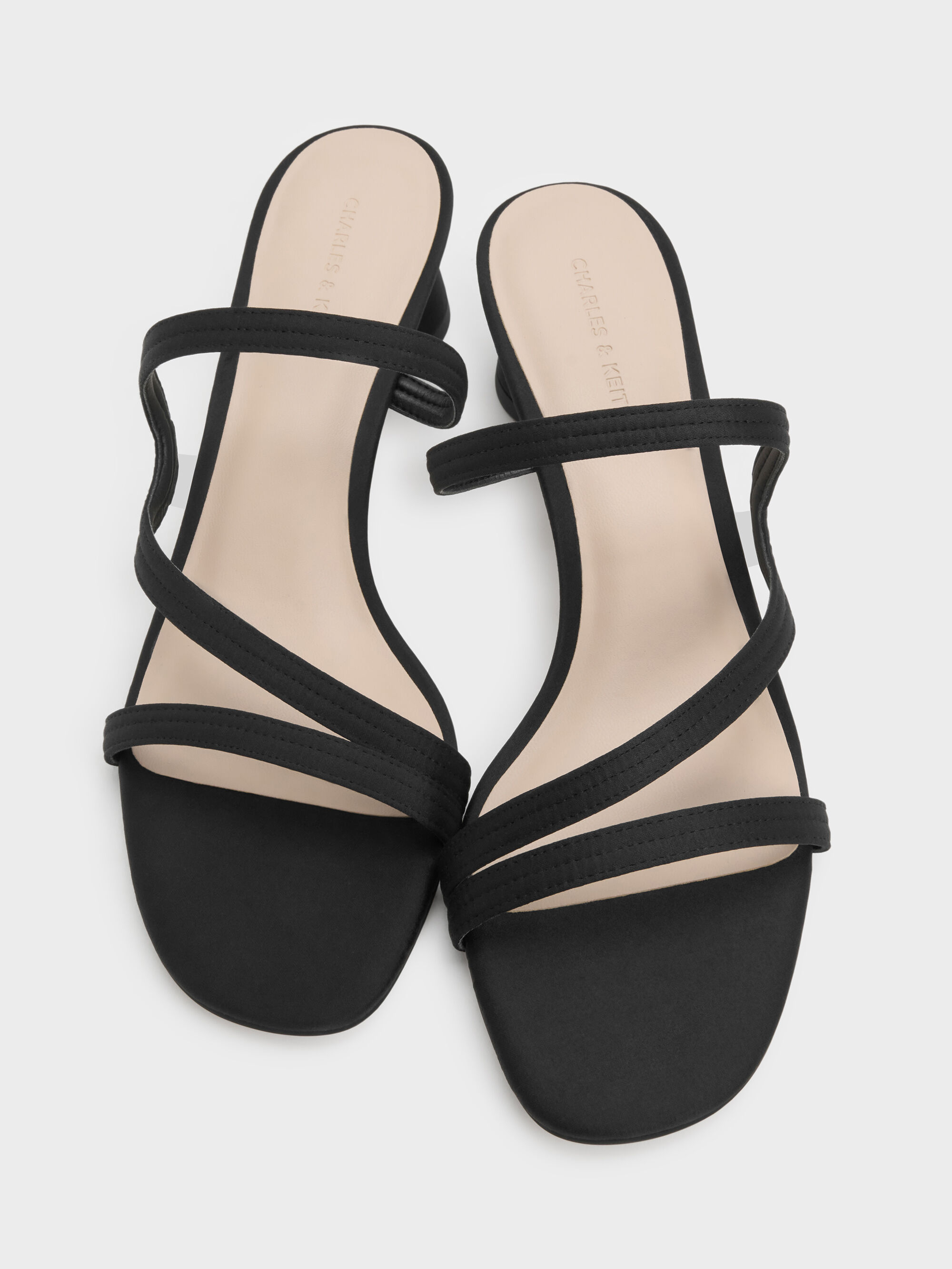 Black Arden Satin Wavy Strap Mules - Black - CHARLES & KEITH SG