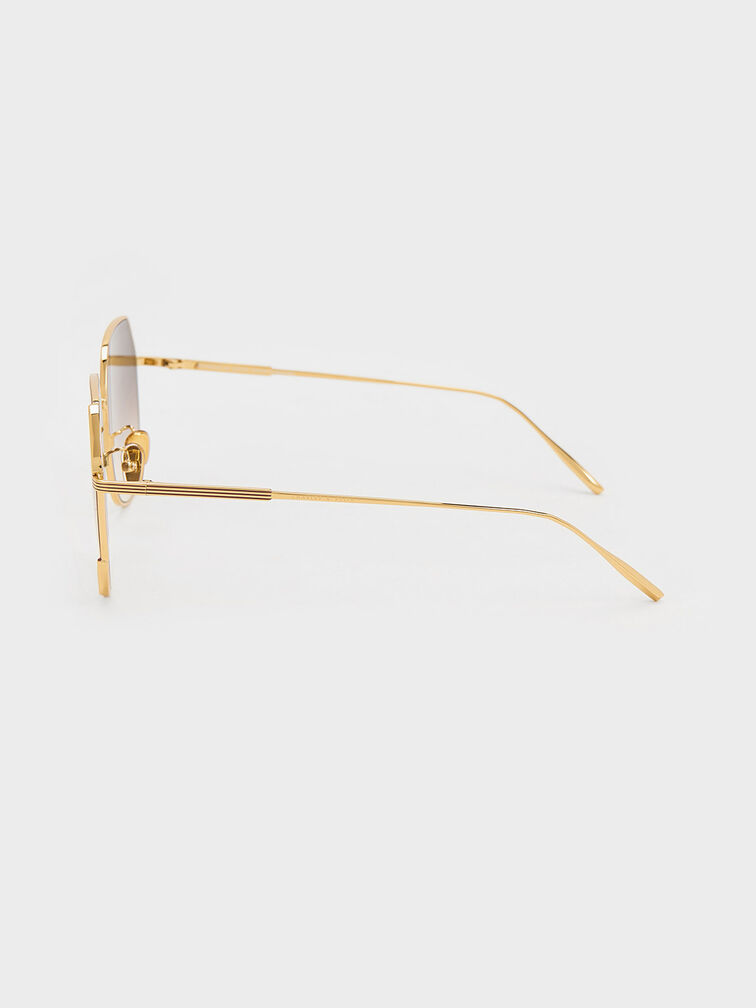 Geometric Wire-Frame Butterfly Sunglasses, Brick, hi-res