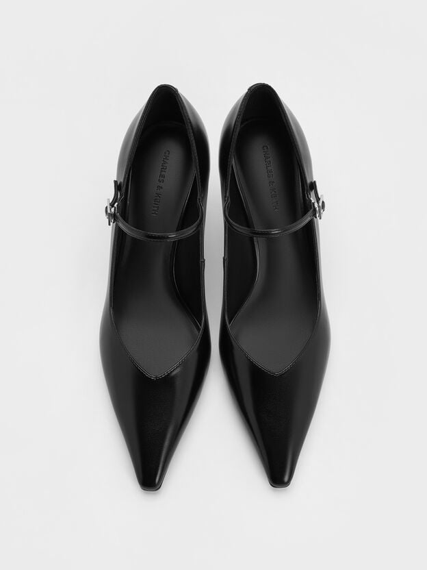 Pointed Mary Jane Pumps, Black, hi-res