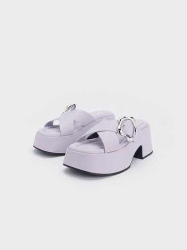 Mules de plataforma con hebilla floral, Lila, hi-res