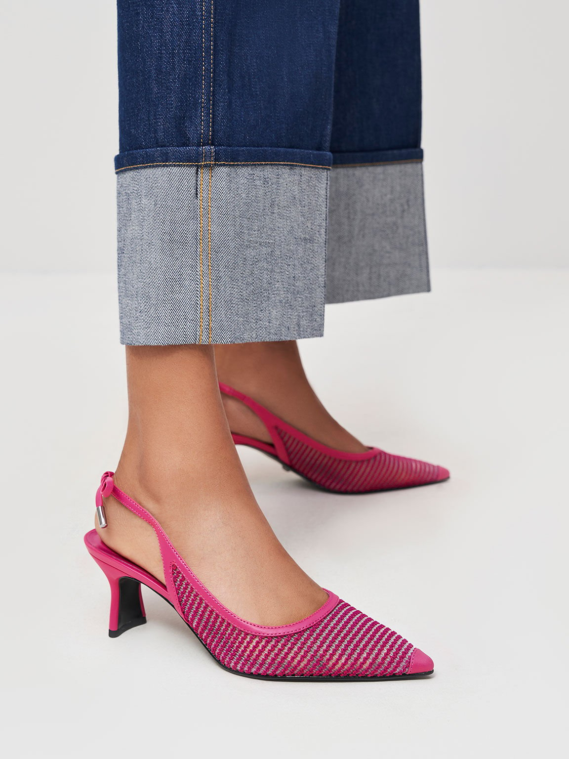 Gem Ankle-Strap Knit & Mesh Pumps, Pink, hi-res