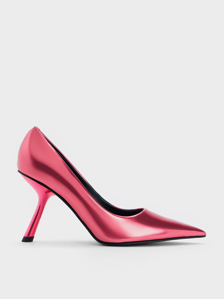 Fuchsia Metallic Slant-Heel Pointed-Toe Pumps - CHARLES & KEITH SG