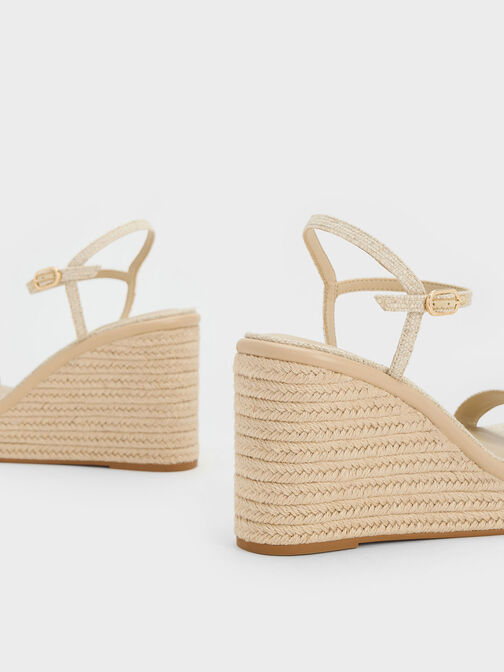 Linen Espadrille Wedges, Beige, hi-res