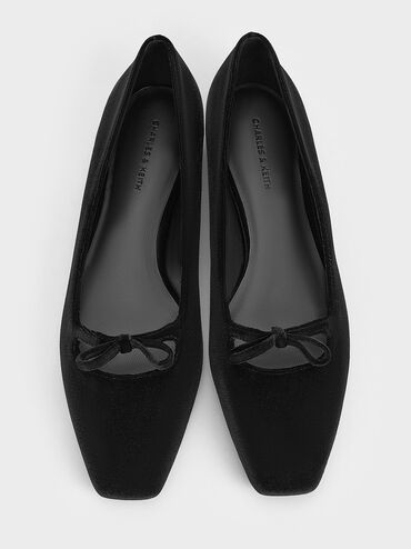 Velvet Bow Square-Toe Ballet Flats, Black Textured, hi-res