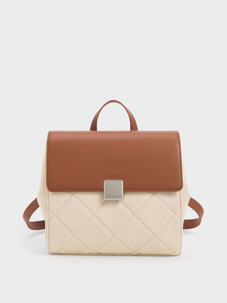 Lucy Quilted Backpack, Tan, hi-res