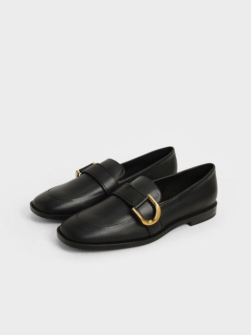 Gabine Buckled Leather Loafers​, Black, hi-res