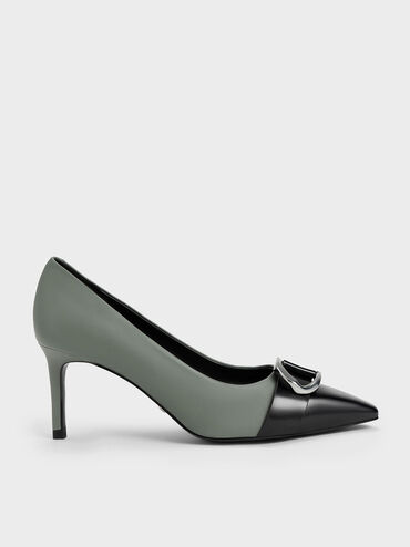 Gabine Leather Toe-Cap Pumps, Sage Green, hi-res