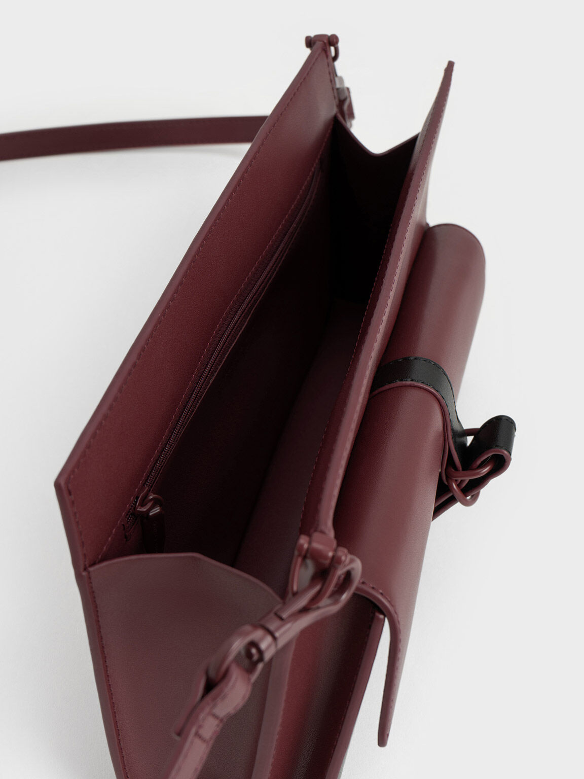 Burgundy Asymmetric Belted Trapeze Bag - CHARLES & KEITH KH