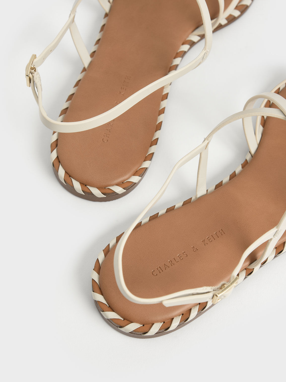 Whipstitch Trim Strappy Sandals, Chalk, hi-res