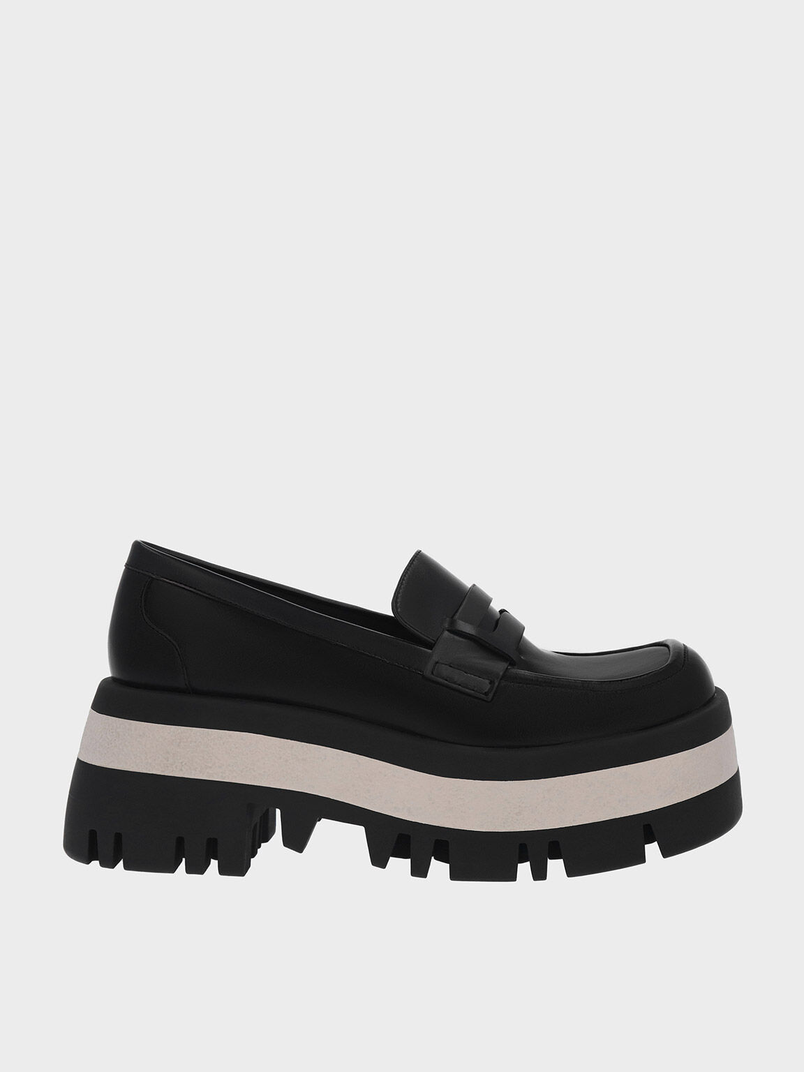 Rainier Chunky Platform Penny Loafers, Black, hi-res