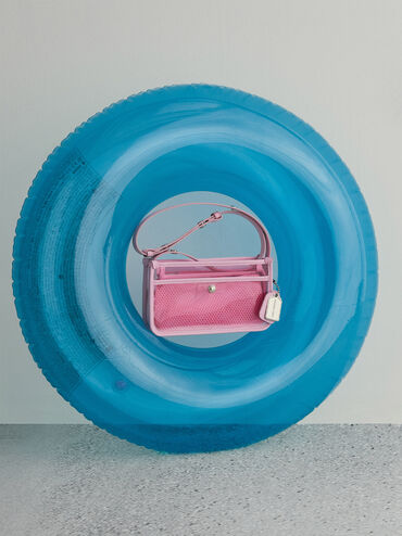 Norah See-Through Mesh Shoulder Bag, Bubble Gum Pink, hi-res