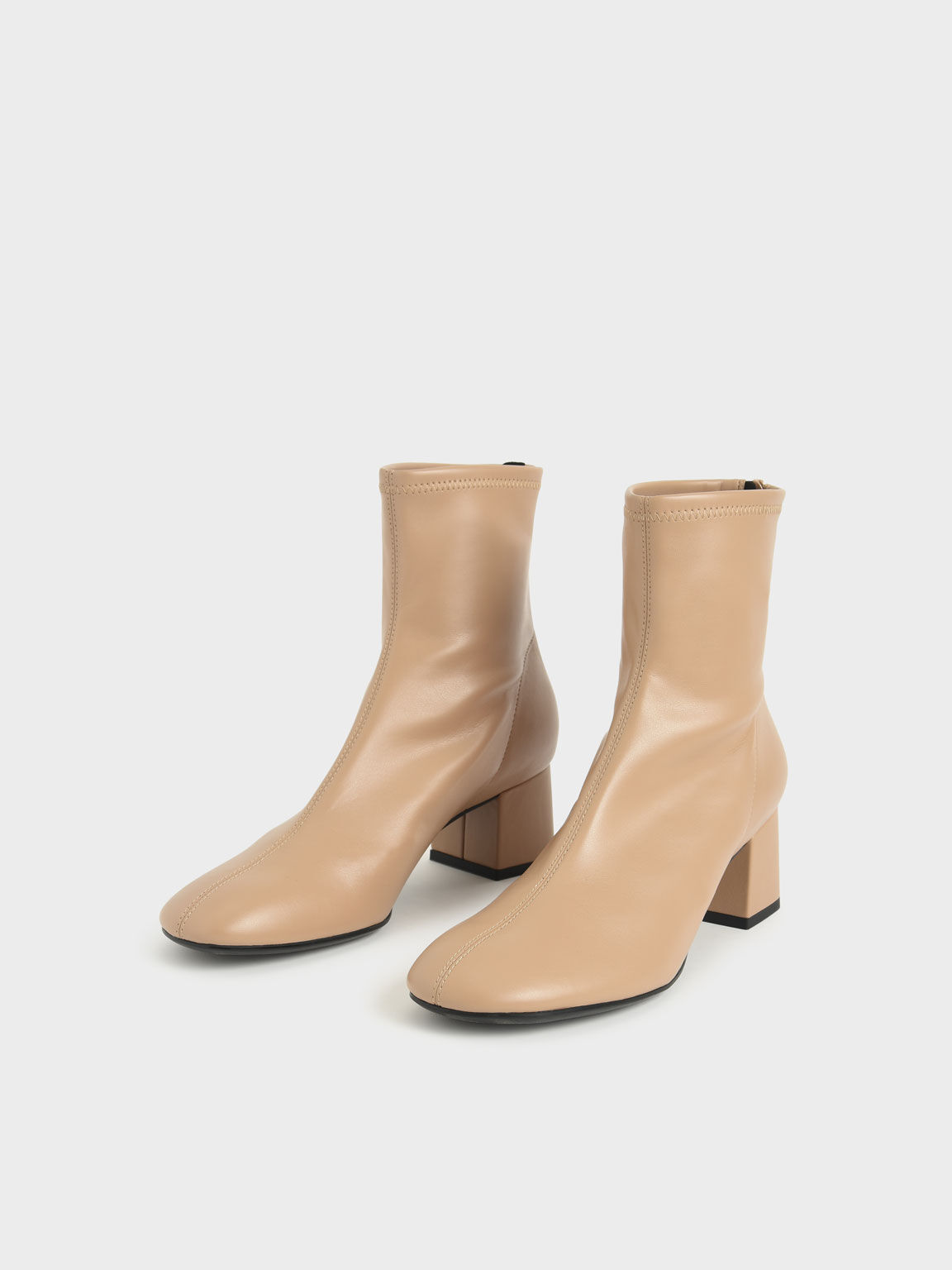 Block Heel Ankle Boots, Beige, hi-res