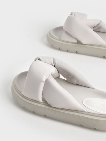 Odessa Nylon Round-Toe Slide Sandals, White, hi-res
