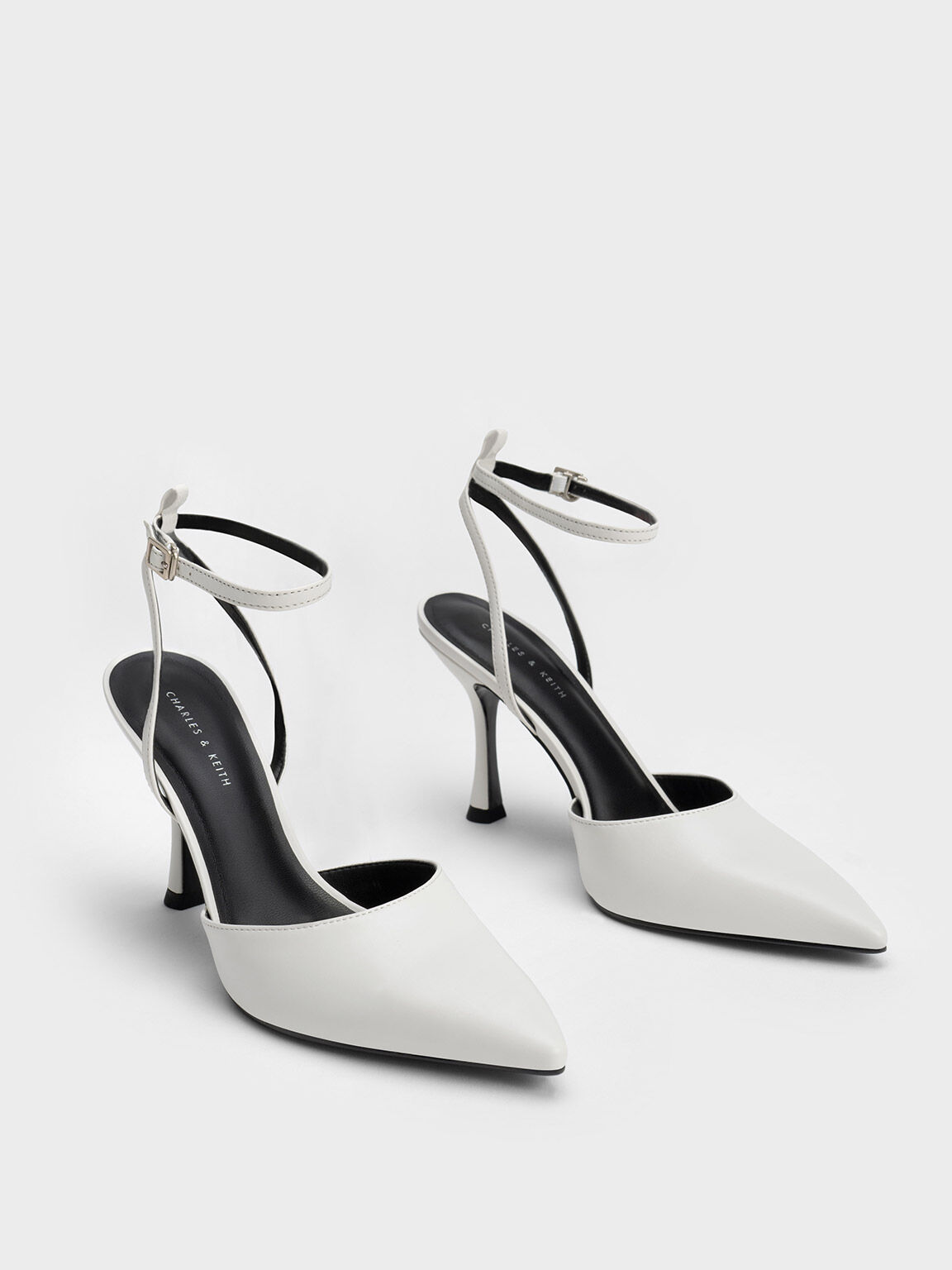 Chain-Link Ankle-Strap Pumps, White, hi-res