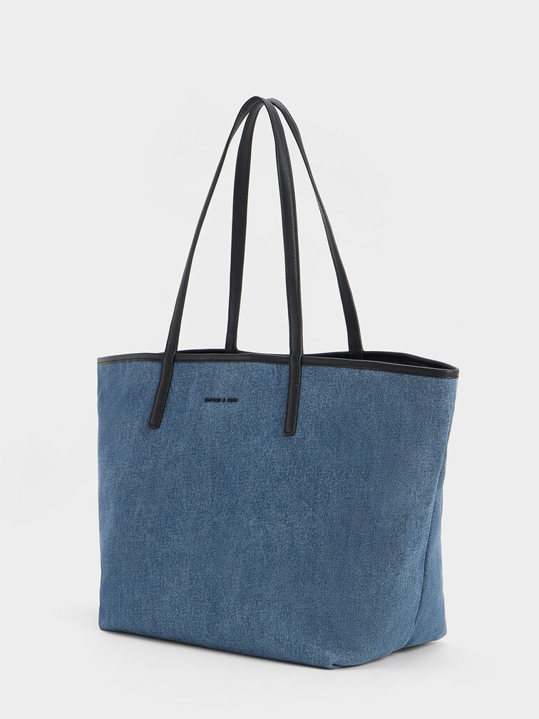 Denim Blue Sianna Denim Tote Bag - CHARLES & KEITH SG