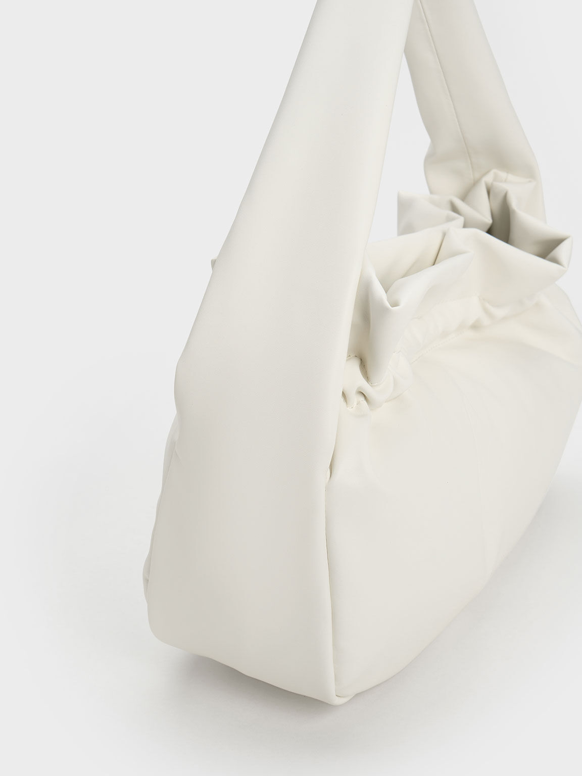 Ruched Hobo Bag, White, hi-res