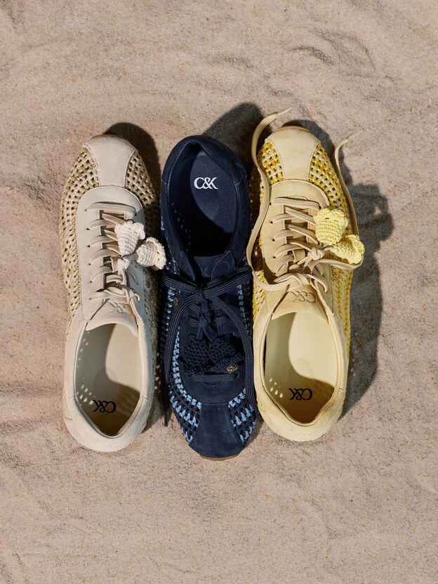 Jace Crochet & Suede Flower Sneakers, Blue, hi-res