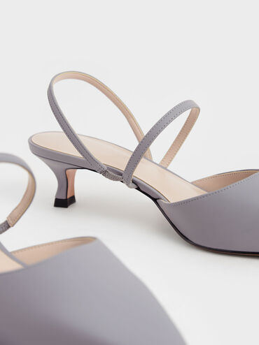 Kitten Heel Slingback Pumps, Grey, hi-res