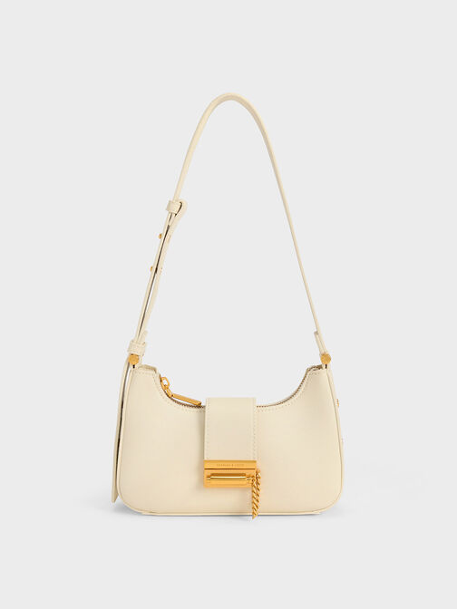 Metallic Accent Belted Bag, Chalk, hi-res