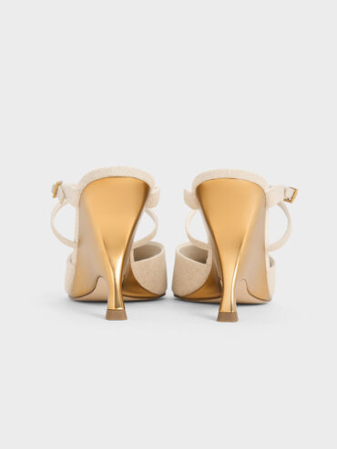 Cuñas de lino con tiras cruzadas y tacón escultural, Beige, hi-res