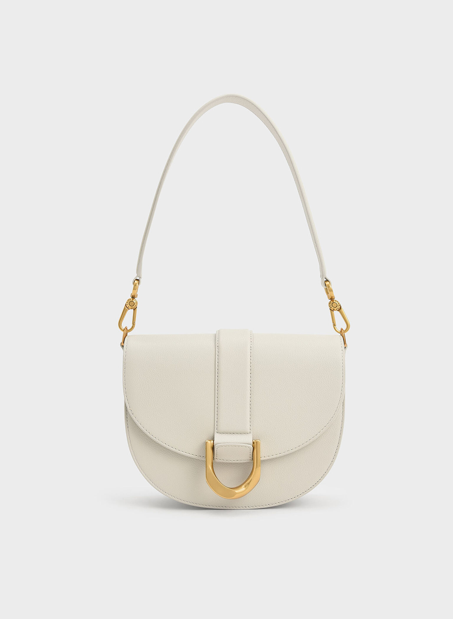 Bolso saddle Gabine de cuero, Blanco tiza, hi-res
