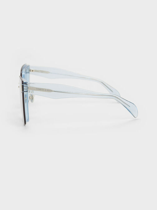 Recycled Acetate Geometric Butterfly Sunglasses, Blue, hi-res